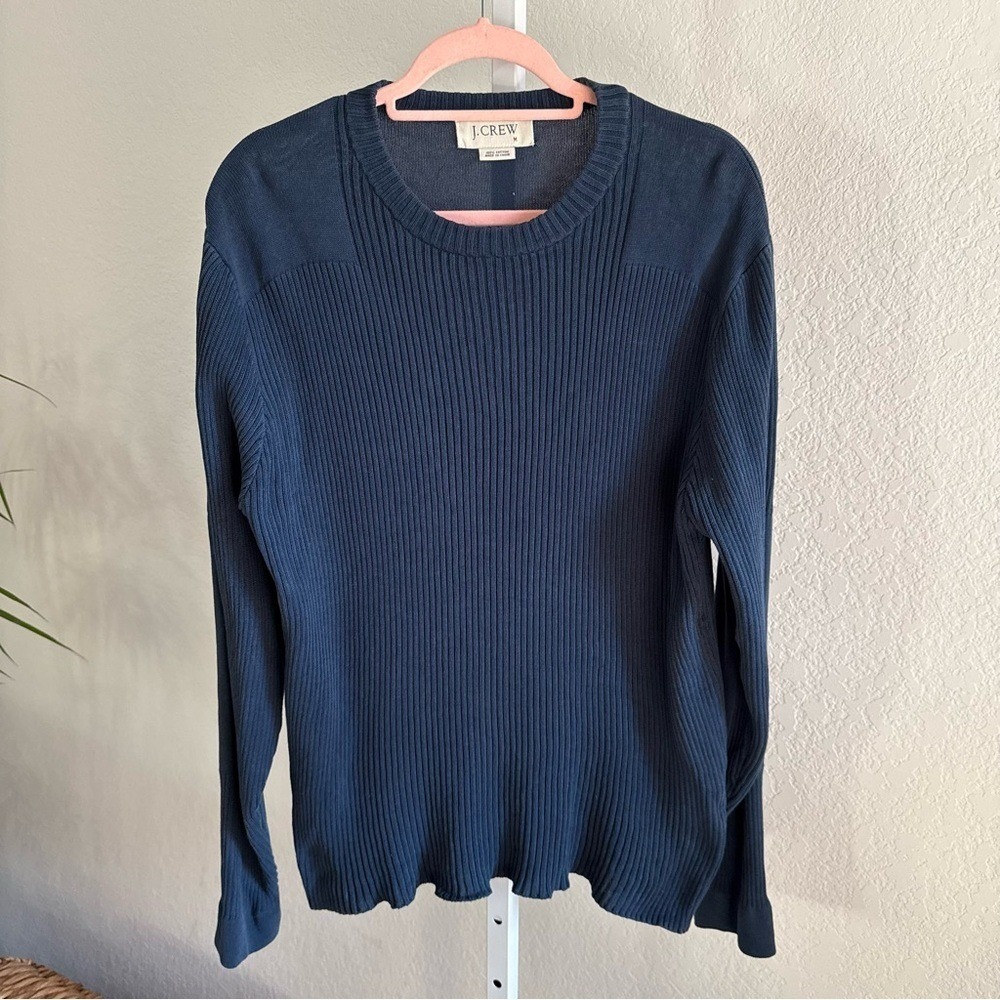J.Crew Men's 100% Cotton Ribbed Knit Sweater Navy Blue Size M Long Sleeve Y2K